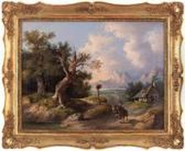 Landschaft Mit Pferdegespann Oil Painting by Friedrich Gauermann