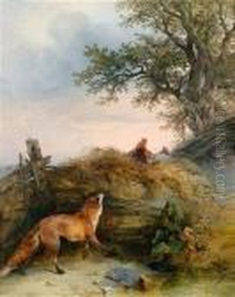 Ein Fuchs Auf Huhner Lauernd Oil Painting by Friedrich Gauermann