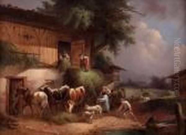 Einbringung Der Heuernte Vor Gewitter Oil Painting by Friedrich Gauermann