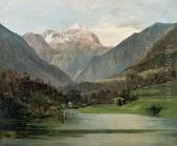 Seelandschaft Vor Dem Dachstein (?) Oil Painting by Friedrich Gauermann