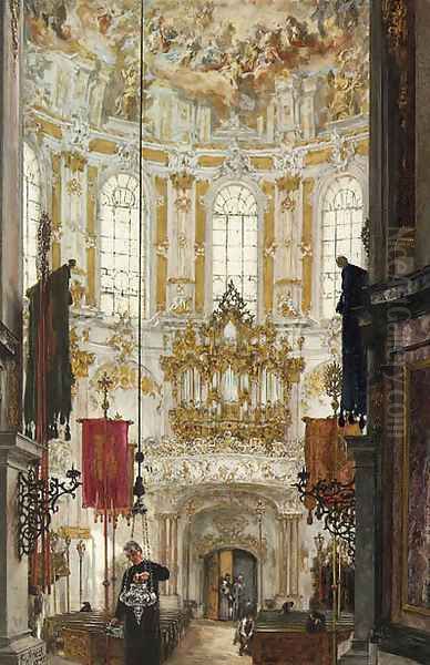 Inneres der Klosterkirche zu Ettal Oil Painting by Adolph von Menzel