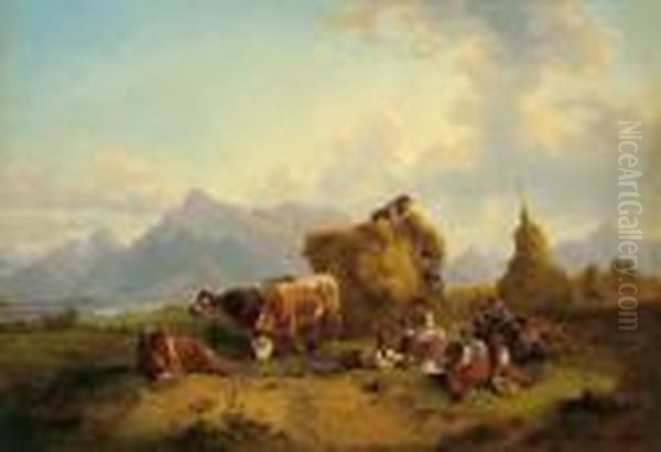 Raccolto Nel Salisburghese Oil Painting by Friedrich Gauermann