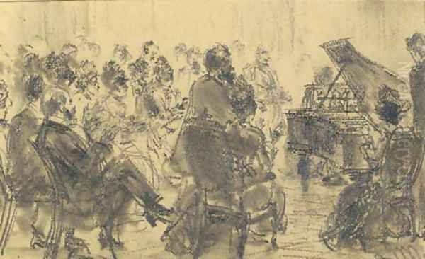 A piano recital Oil Painting by Adolph von Menzel