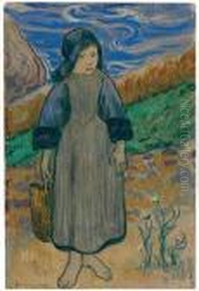 Jeune Bretonne Au Bord De La Mer Oil Painting by Paul Gauguin