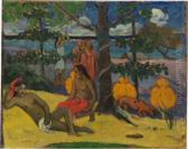 Scenetahitienne - Te Arii Vahine - Tahitienne Royale Oil Painting by Paul Gauguin