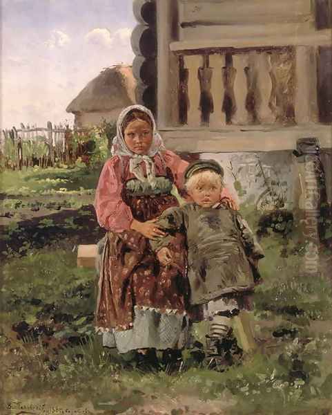 Brother and Sister, 1880 Oil Painting by Vladimir Egorovic Makovsky