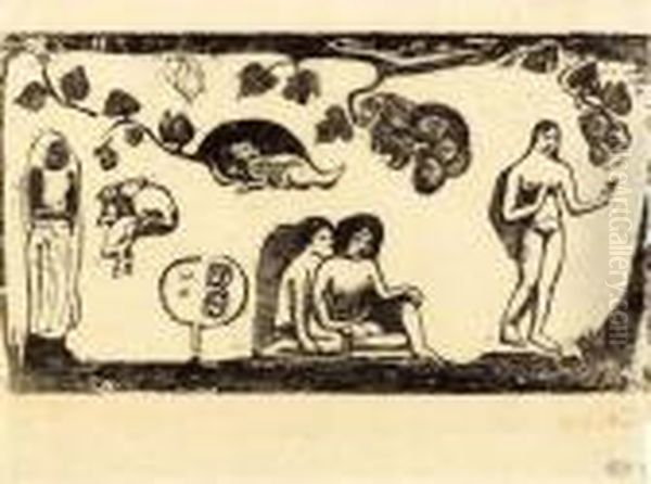 Femmes, Animaux Et Feuillages Oil Painting by Paul Gauguin