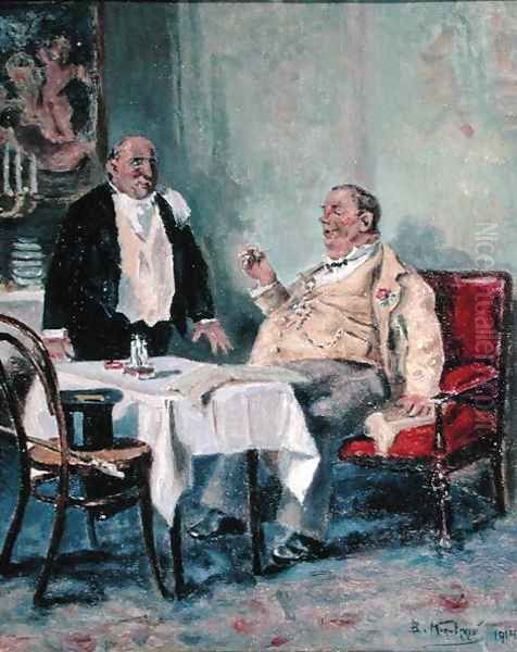 In a Restaurant, 1914 Oil Painting by Vladimir Egorovic Makovsky