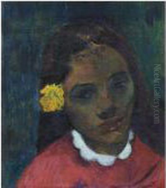 Tete De Tahitienne Or La Fleur Qui Ecoute Oil Painting by Paul Gauguin