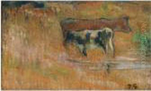 La Vache Et Son Veau Oil Painting by Paul Gauguin