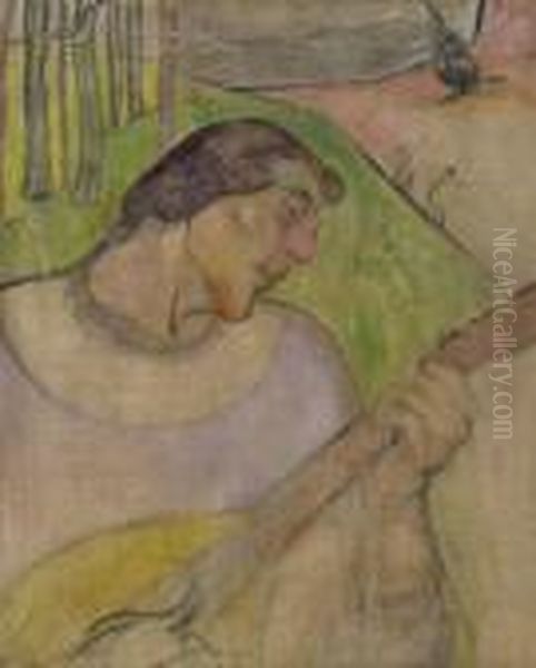 Autoportrait A La Mandoline Oil Painting by Paul Gauguin