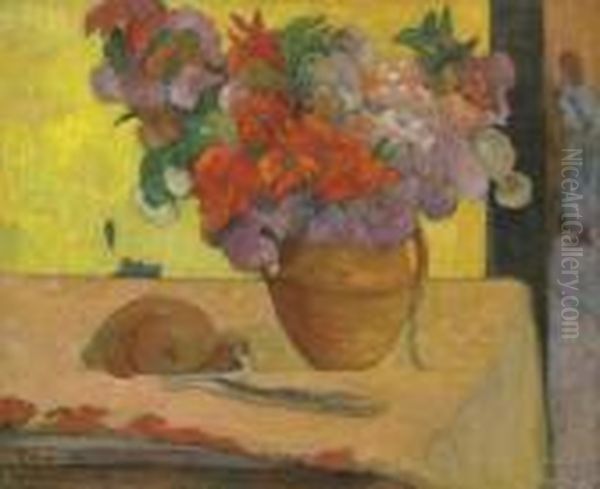 Vase De Fleurs Et Gourde Oil Painting by Paul Gauguin