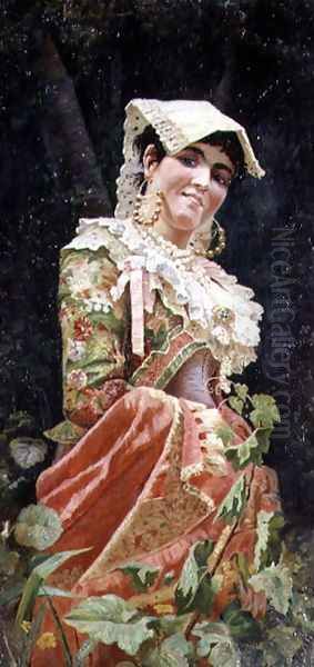 Young Woman in Regional Costume Oil Painting by Vladimir Egorovic Makovsky