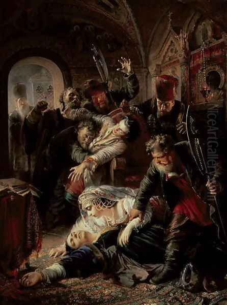 Hired Assassins Killing Tzar Boris Fyodorevich Godunov's Son, 1862 Oil Painting by Konstantin Egorovich Egorovich Makovsky