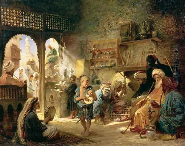 Coffee House in Cairo, 1870s Oil Painting by Konstantin Egorovich Egorovich Makovsky