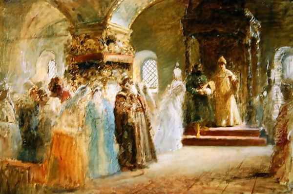 Tsar Alexei Michaylovich (1629-76) choosing a bride, 1887 Oil Painting by Konstantin Egorovich Egorovich Makovsky