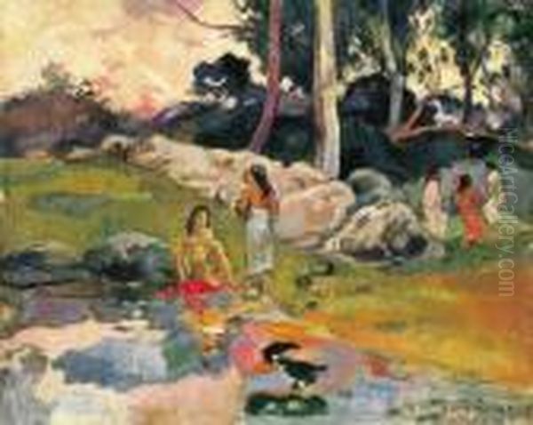 Femmes Au Bord De La Riviere Oil Painting by Paul Gauguin