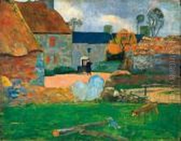 Le Toit Bleu Or Ferme Au Pouldu Oil Painting by Paul Gauguin