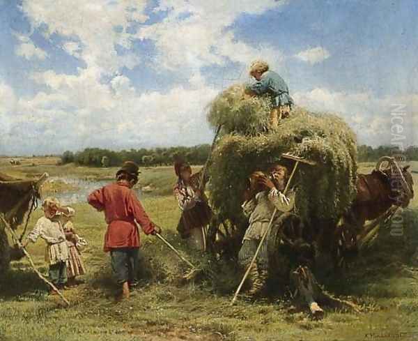 Haymaking Oil Painting by Konstantin Egorovich Egorovich Makovsky