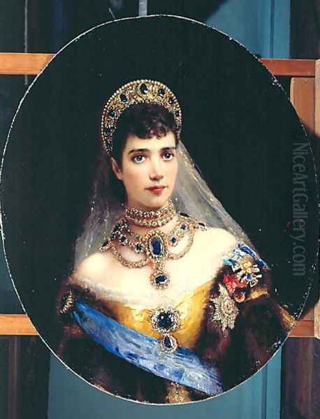 Portrait of Empress Maria Fyodorovna (1847-1928) Dagmar of Denmark Oil Painting by Konstantin Egorovich Egorovich Makovsky