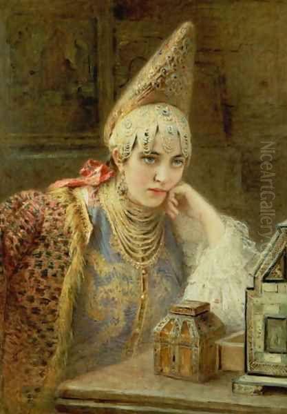 The Young Bride Oil Painting by Konstantin Egorovich Egorovich Makovsky