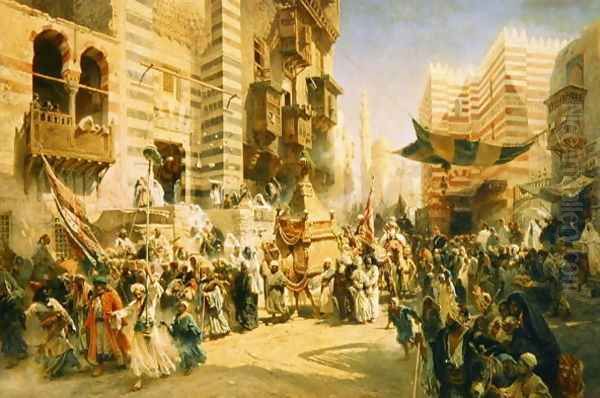 The handing over of the Sacred Carpet in Cairo, 1876 Oil Painting by Konstantin Egorovich Egorovich Makovsky