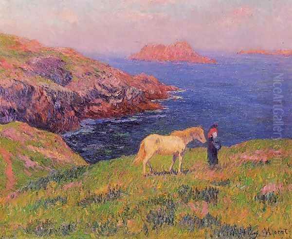 Cliff at Quesant with Horse Oil Painting by Henri Moret