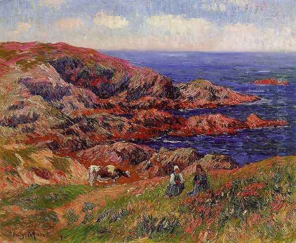 Cliffs at Kerserol, Finistere Oil Painting by Henri Moret