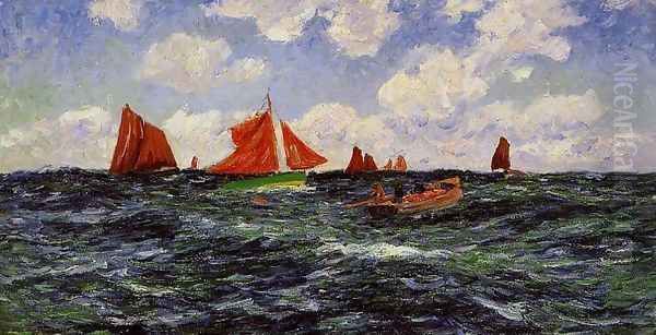 Fishing Boats off the Coast Oil Painting by Henri Moret