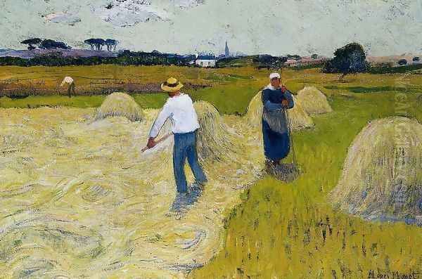 Haymaking Oil Painting by Henri Moret