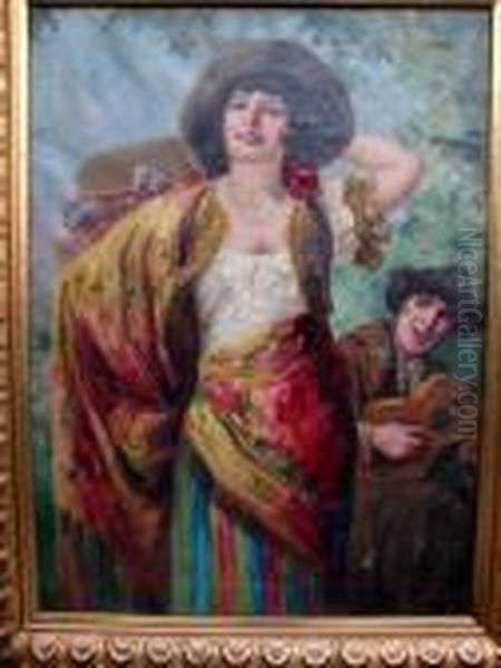 Colombine Mit Pierrot Oil Painting by Richard Geiger