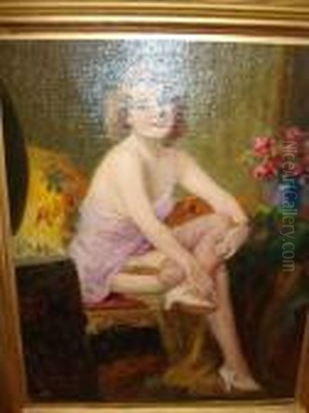 Seated Lady With Cigarette Oil Painting by Richard Geiger