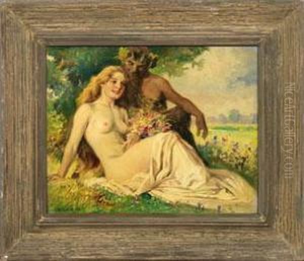 Faun Und Nymphe Oil Painting by Richard Geiger