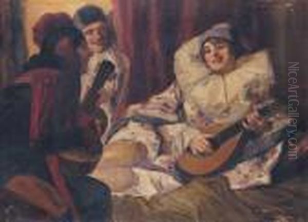 Colombine Mit Pierrot Und Harlekin Oil Painting by Richard Geiger