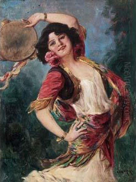 < La Danseuse Au Tambourin >. Oil Painting by Richard Geiger