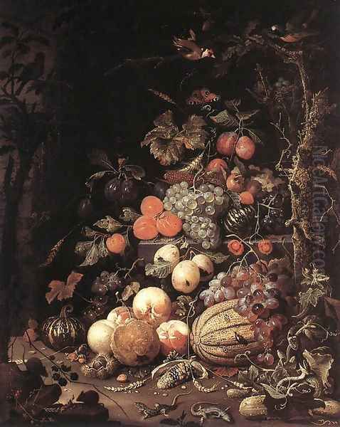 Still-Life 1660s Oil Painting by Abraham Mignon