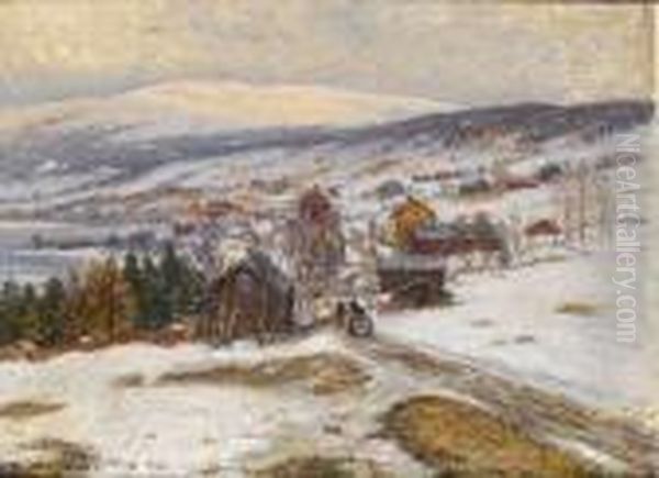 Winter Snow Scene Oil Painting by Anton Genberg