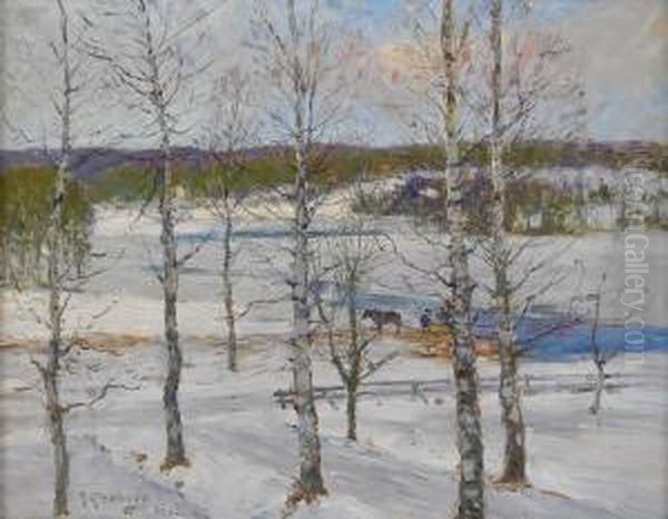 Norrlandskt Vinterlandskap Med Bjorkar Oil Painting by Anton Genberg