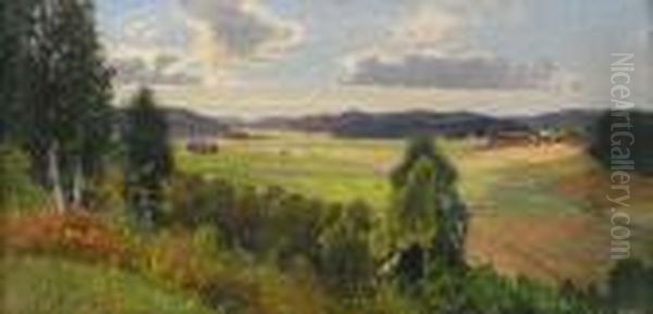 Gronskande Sommarlandskap Oil Painting by Anton Genberg