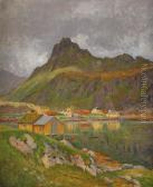 Norskt Fjordmotiv Med Fiskelage Oil Painting by Anton Genberg