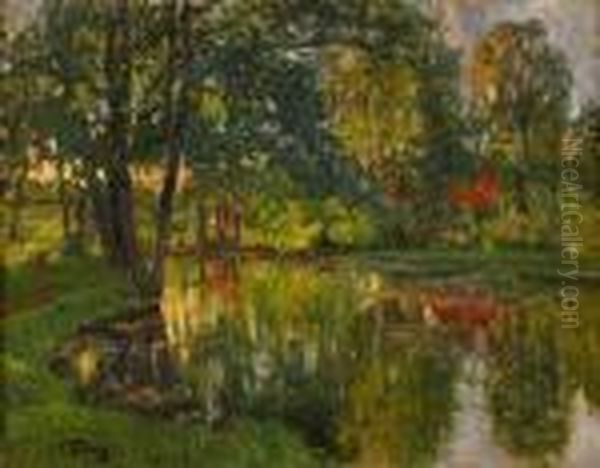 Landskap Med Vattendrag Oil Painting by Anton Genberg