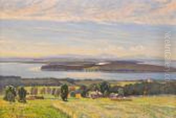 Utsikt Over Storsjon Och Oviksfjallen - Jamtland Oil Painting by Anton Genberg