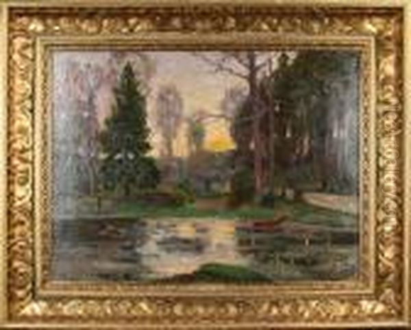 Insjolandskap Vid Dufnas, Nacka, Signerad Och Daterad A. Genberg 1906 Oil Painting by Anton Genberg