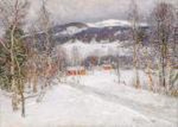 Norrlandskt Vinterlandskap Oil Painting by Anton Genberg