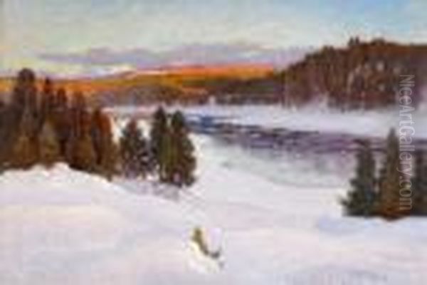 Norrlandskt Alvlandskap I Vinterskrud Oil Painting by Anton Genberg