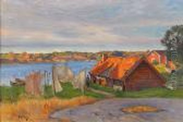 Skargardsidyll I Hogsommargronska Oil Painting by Anton Genberg