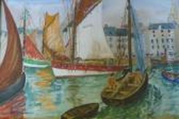 Bateaux De Peche Au Port Oil Painting by Lucien Genin