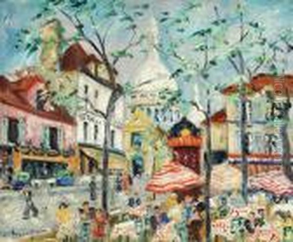 Place Du Tertre Oil Painting by Lucien Genin