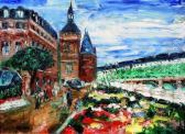 Paris, Marche Aux Fleurs Pres De La Conciergerie. Oil Painting by Lucien Genin