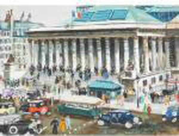 The Paris Stock Exchange Oil Painting by Lucien Genin